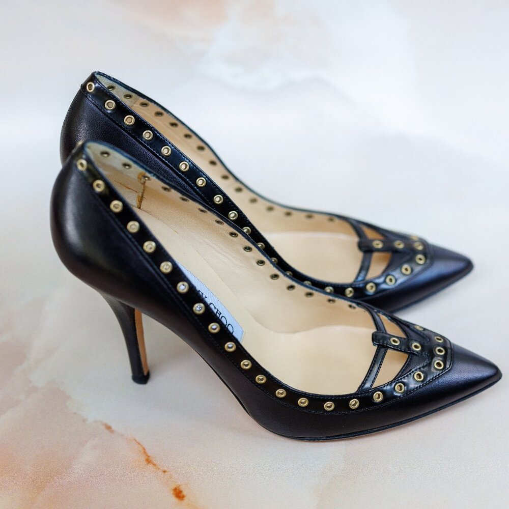 Vintage Jimmy Choo Black Leather High Heels Shoes - Picture 6 of 9